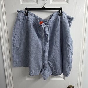 Joe Fresh Linen Blend Tie Waist Shorts Pale Blue Pinstripe Women's 3X NWT Summer